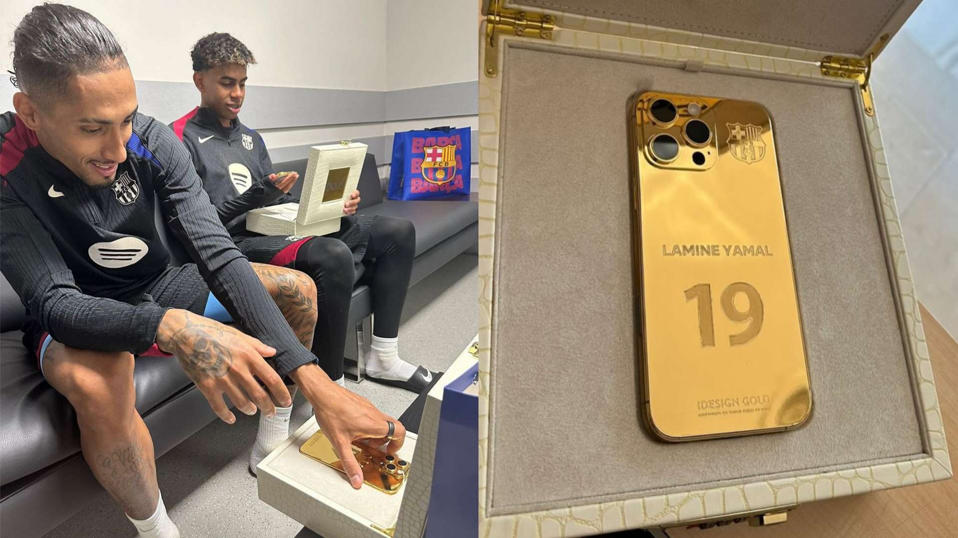 Raphinha surprises wonderkid Yamal with £10k gold iPhone  