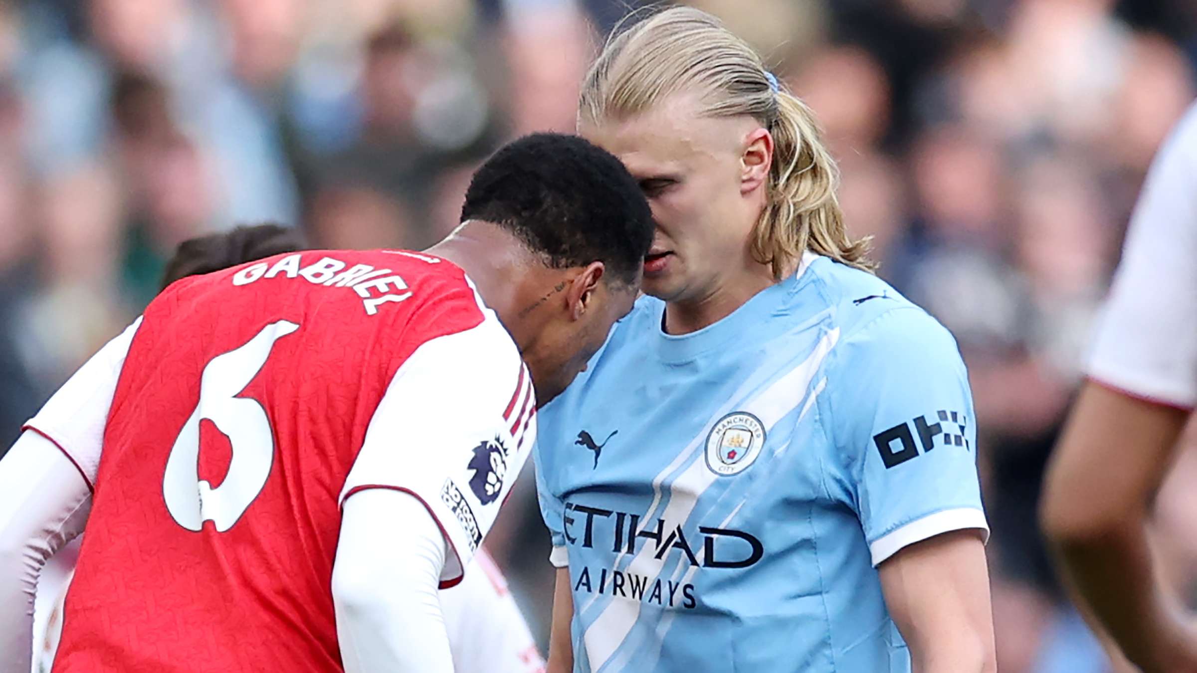PL clarifies why Gabriel escaped red card for 'headbutt' on Haaland  