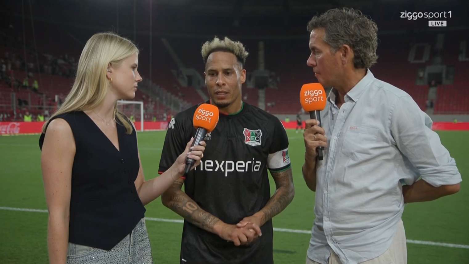 Tjaronn Chery has a very clear message for Kodai Sano after Olympiakos v NEC  